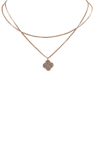 Brass Metal Layered Quatrefoil Pendant Necklace