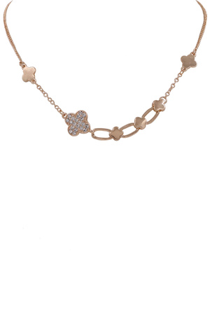 Metal Rhinestone Quatrefoil Necklace