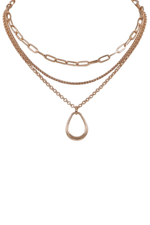 Metal Layered Teardrop Pendant Necklace