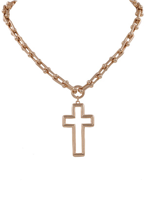 Metal 'U' Chain Cross Pendant Necklace