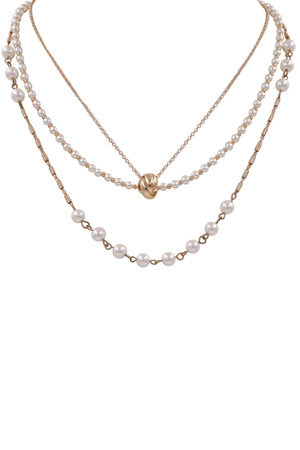 Metal Layered Cream Pearl Necklace