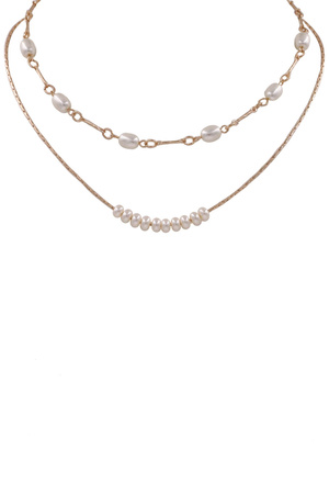 Metal Layered Cream Pearl Necklace