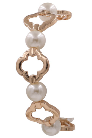 Metal Quatrefoil Cream Pearl Linked Bracelet