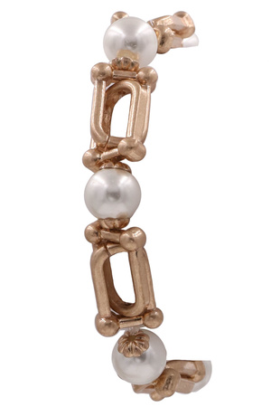 Metal Cream Pearl 'U' Chain Stretch Bracelet