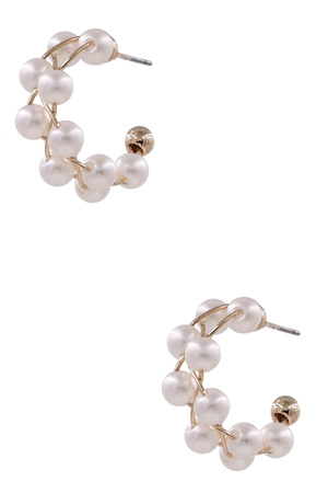 Metal Double Cream Pearl Hoop Earrings