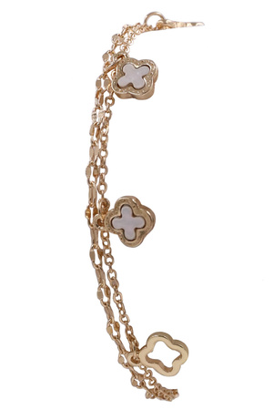 Metal Double Line Charm Quatrefoil Bracelet