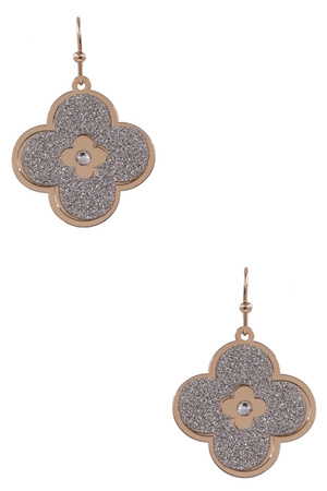 Brass Metal Glitter Quatrefoil Earrings