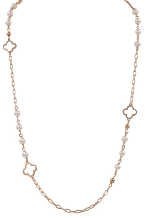 Metal Cream Pearl Linked Quatrefoil Necklace