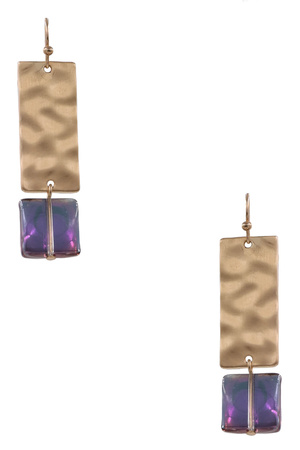 Metal Glass Jewel Rectangle Earrings