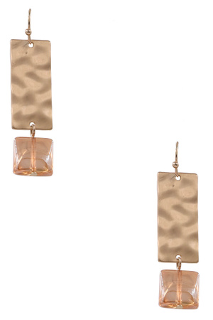 Metal Glass Jewel Rectangle Earrings