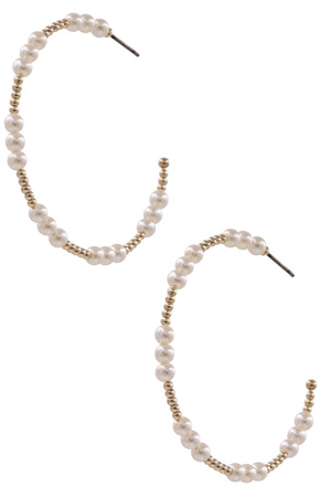 Metal Cream Pearl Hoop Earrings