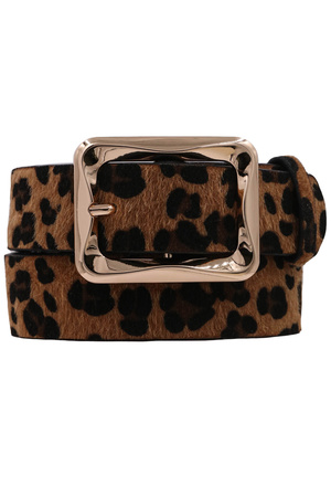 Faux Fur Rectangle Buckle Belt