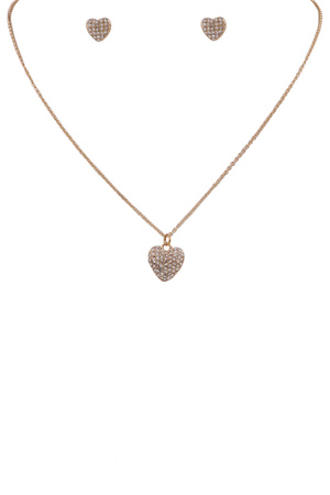 Metal Rhinestone Heart Pendant Necklace Set