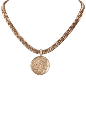 Metal Braided Chain Coin Pendant Necklace