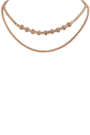 Metal Layered Rhinestone Disc Linked Necklace