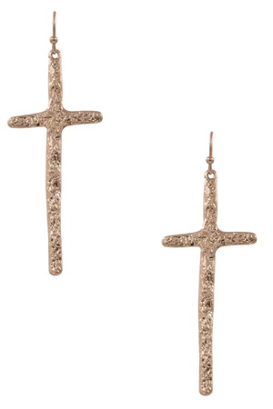 Metal Hammered Uneven Cross Earrings