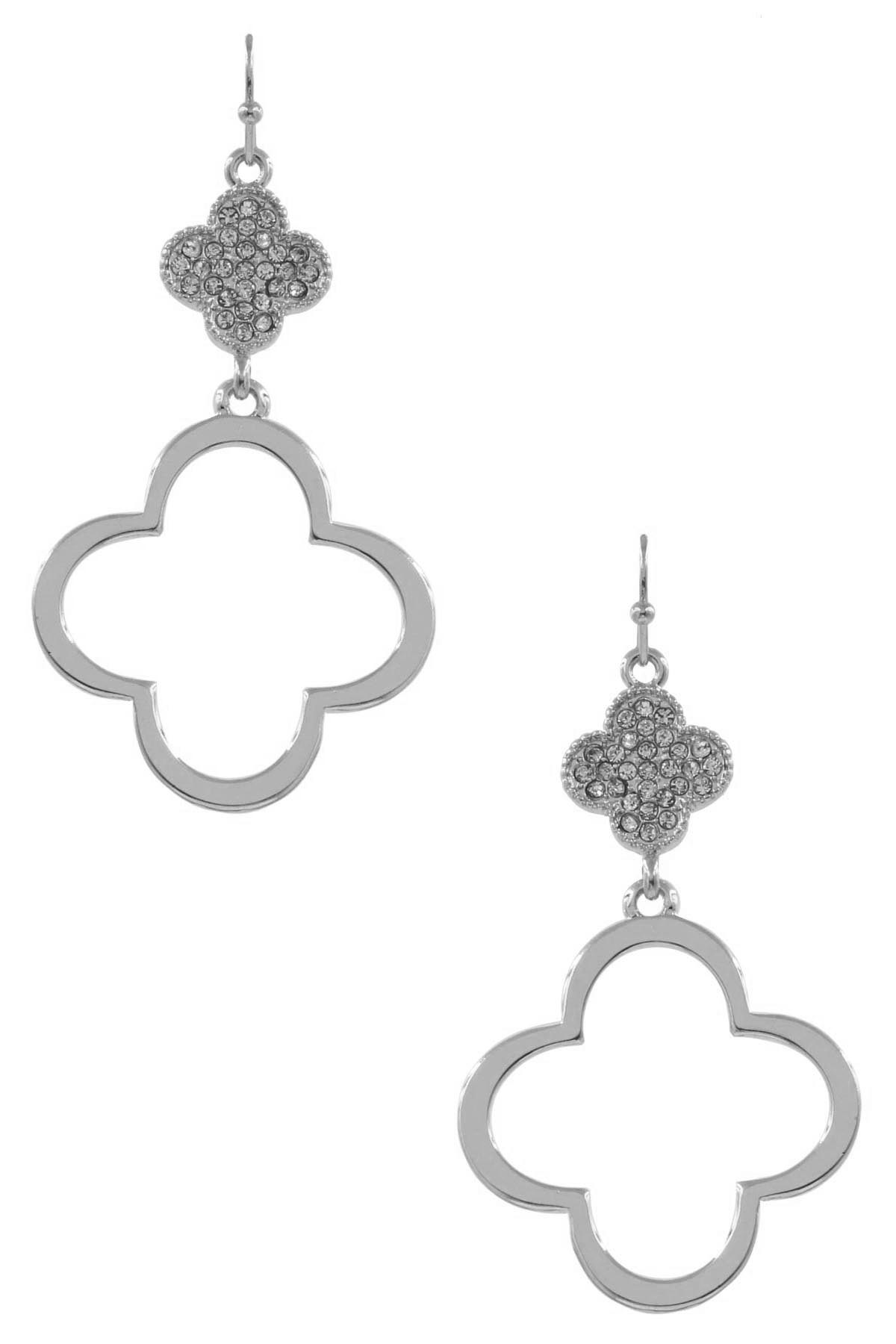 Metal Rhinestone Quatrefoil Linked Earrings