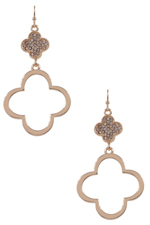 Metal Rhinestone Quatrefoil Linked Earrings