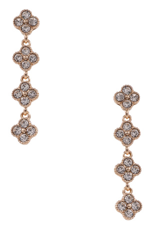 Metal Stone Pave Quatrefoil Dangle Earrings