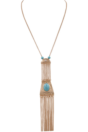 Metal Semi Precious Stone Plate Tassel Necklace