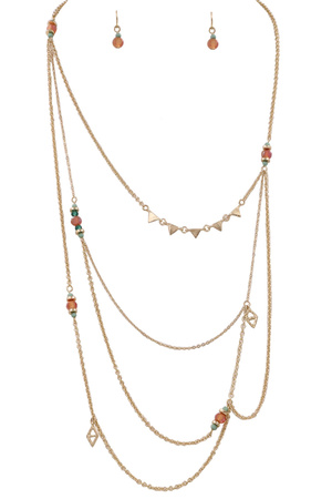 Metal Layered Seed Bead Glass Linked Necklace Set