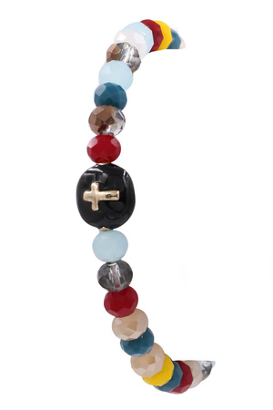 Faceted bead cross charm stretch bracelet