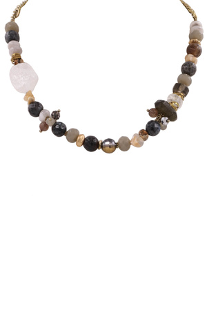 Metal Faceted Mixed Glass Stone Necklace