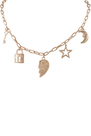 Metal Friends Half Heart Moon Charm Necklace