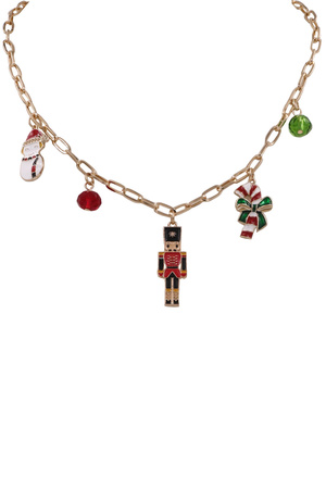 Metal Nutcracker Candy Cane Charm Necklace