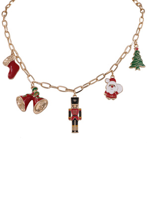 Metal Nutcracker Santa Claus Multi Charm Necklace