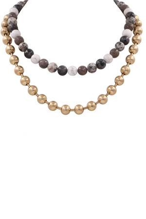 Semi Precious Stone/Metal Ball Layered Necklace