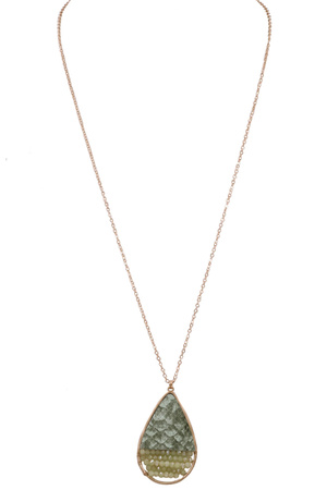 Faceted Bead Teardrop Faux Leather Long Necklace