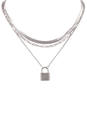 Lock Pendant Layered Metal Necklace