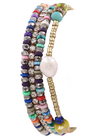 Assorted Bead Creamp Pearl Stretch Bracelet Set