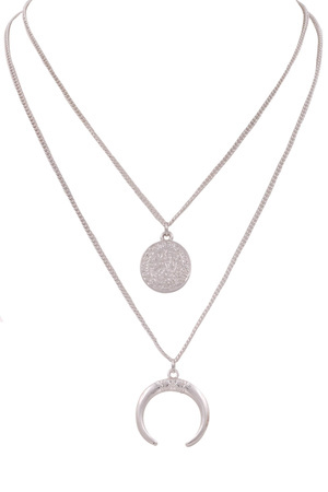 Double Layered Coin Disc/Crescent Pendant Necklace