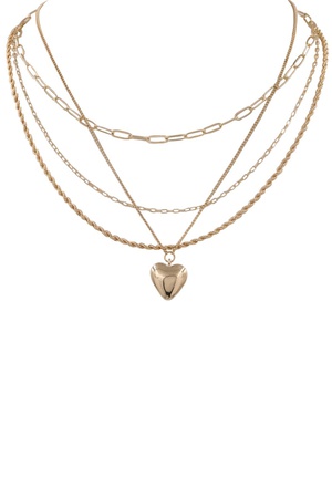 Layered Metal Heart Pendant Necklace