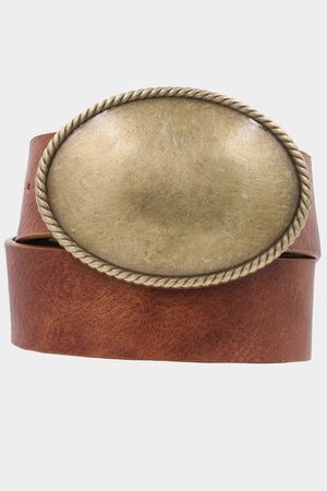 Metal Rope Trimmed Simple Oval Buckle Belt