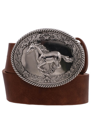 Faux Leather Running Horse Oval Buckle Belt