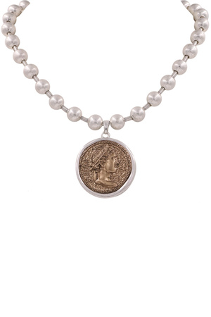 Metal Ball Linked Caesar Coin Pendant Necklace