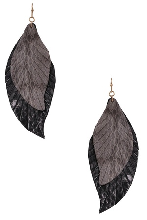 Faux Leather Snake Print Feather Earrings