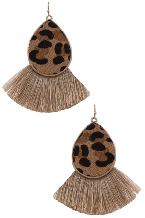 Metal Animal Print Cotton Tassel Dangle Earrings