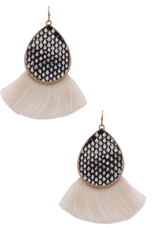 Metal Snake Print Teardrop Cotton Fringe Earrings