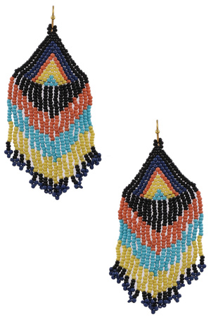 Seed Bead Triangle Tassel Drop Earrings