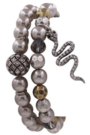 Metal Pave Ball Snake Charm Bracelet Set