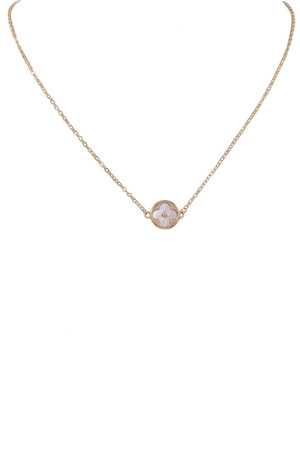 Metal Mother of Pearl Quatrefoil Pendant Necklace