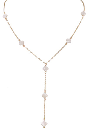 Metal Mother of Pearl Quatrefoil Station Necklace