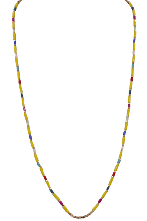 Glass Cube Metal Seed Bead Long Necklace