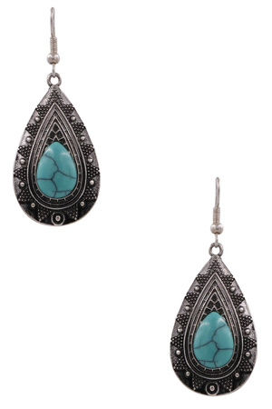 Metal Teardrop Stone Drop Earrings