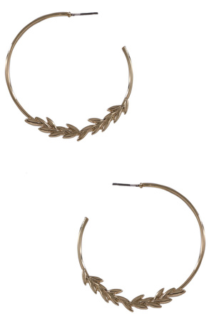 Brass Metal Leaf Hoop Earrings