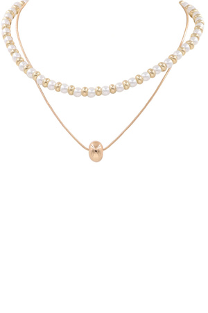 Cream Pearl Chain Layered Necklace